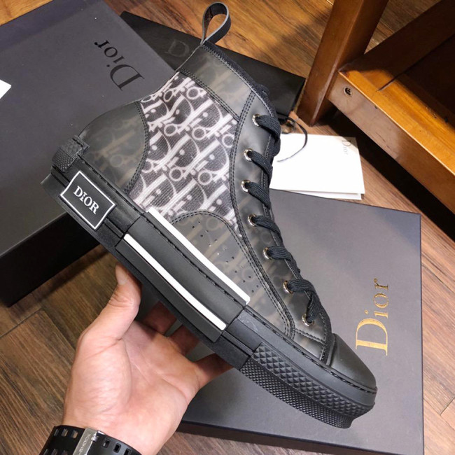 Dior Men Shoes Sneakers B23 High-Top Sneaker Black And White Dior Oblique Canvas With Black Calfskin Whatapp