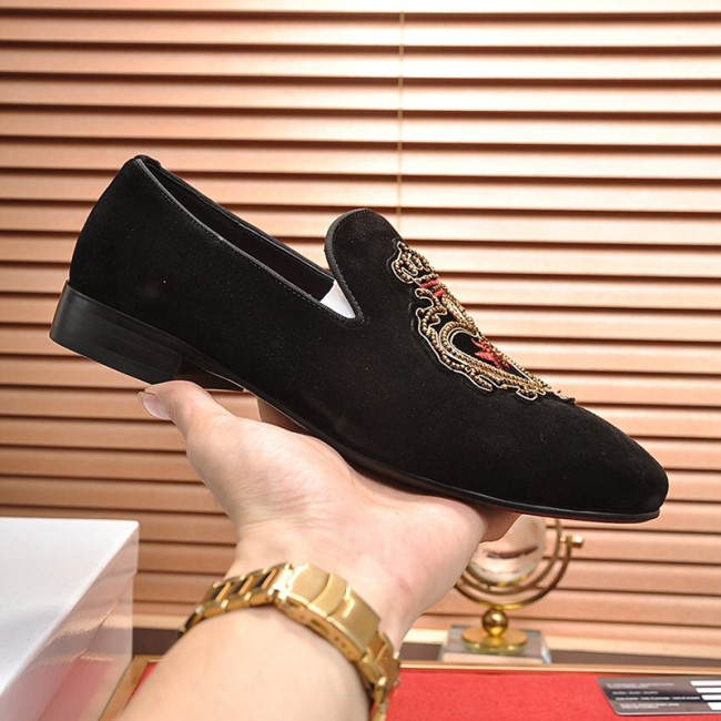 Dolce&Gabbana Men Shoes Velvet Slippers with Embroidery Whatapp