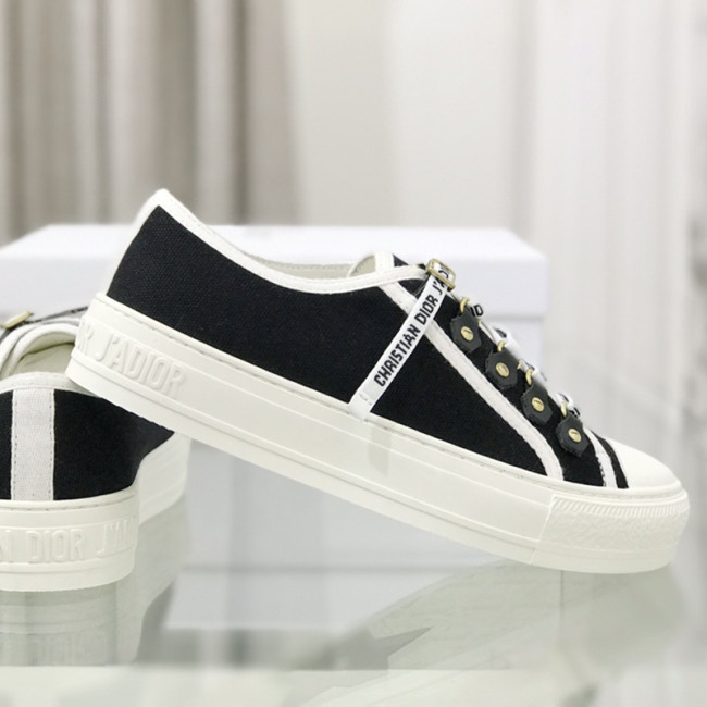 Dior Womens Shoes Fashion Sneakers WALK'N'DIOR SNEAKER Black Cotton Canvas Luxury Brand KCK177CVA_S12X with Original Box Whatapp