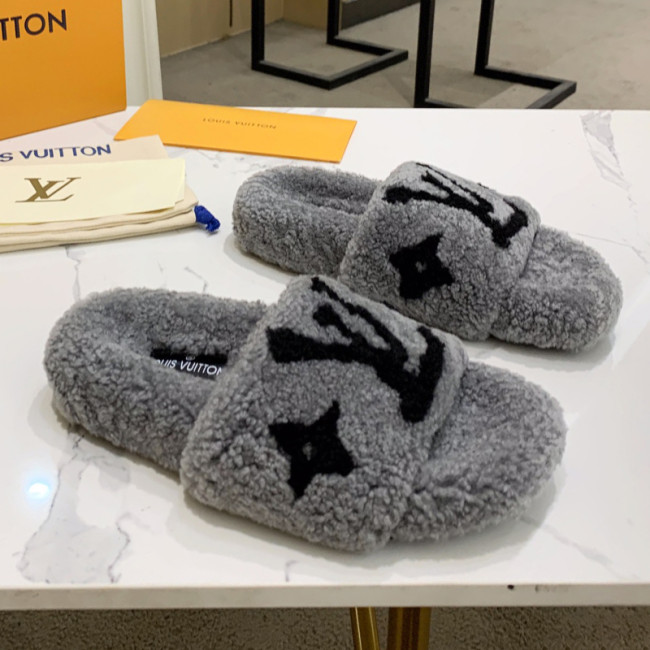 Louis Vuitton Womens Shoes Slide Slippers for Winter Wool Fabric Luxury Brand Designer PASEO FLAT COMFORT MULE with Original Box Whatapp