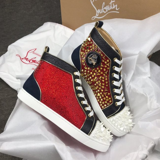 Christian Louboutin Mens Shoes Luxury Brand Red Bottom Design Louis Junior Spikes Flat with Original Box CL sneakers Whatapp