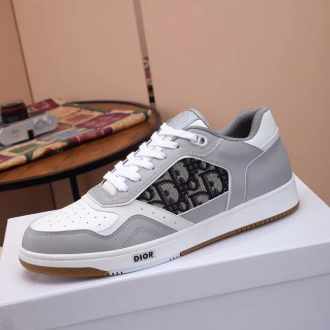 Dior Men Shoes Sneakers Luxury B27 Low-Top Sneaker Gray And White Smooth Calfskin With Beige And Black Dior Oblique Jacquard Whatapp