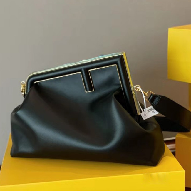 Fendi Womens Bags Clutch Luxury Brand FENDI FIRST MEDIUM Black leather bag 8BP127ABVEF0KUR with Original Box Whatapp