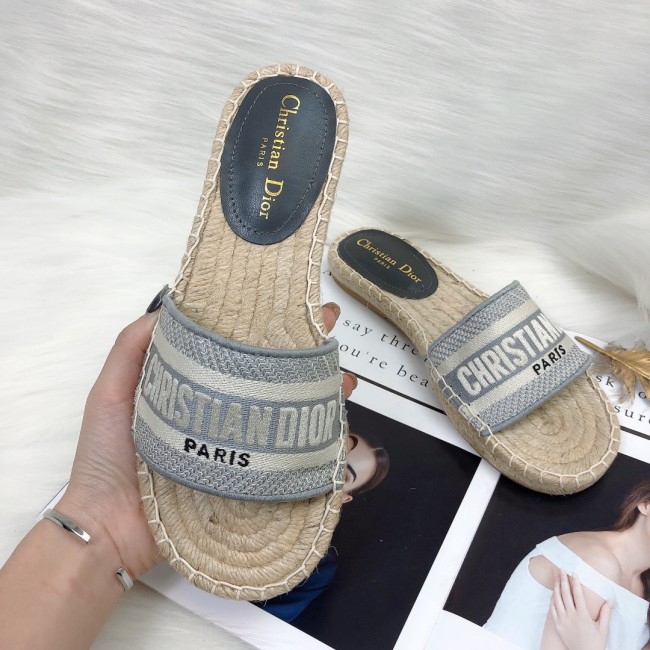 Dior Womens Shoes Slippers Dior Granville Espadrille Dior Oblique Embroidered Cotton with Original Box Whatapp