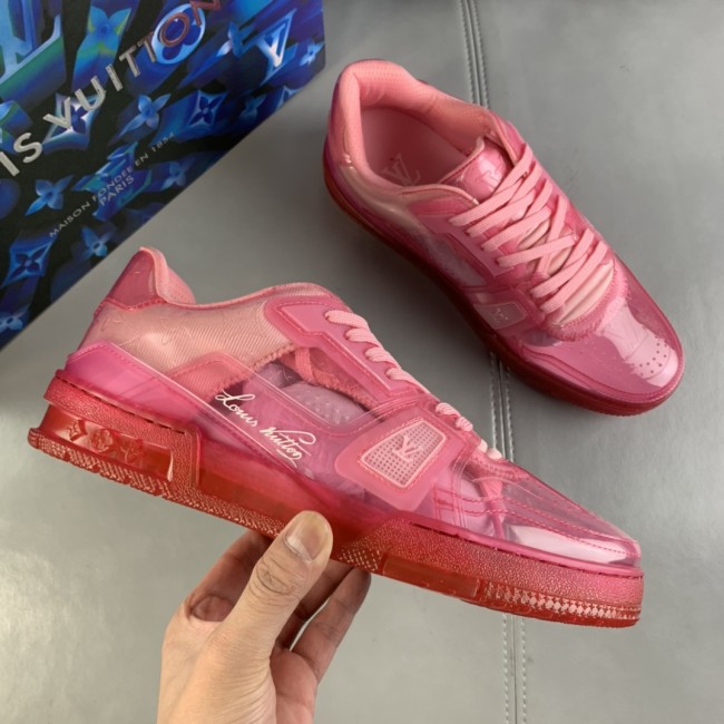 Louis Vuitton Men Shoes Sports Sneakers Luxury Brand LV TRAINER SNEAKER Rose Transparent material with Original Box 1A8KJN Whatapp