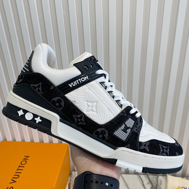 Louis Vuitton Men Shoes Fashion Sneakers Design Luxury Brand LV TRAINER SNEAKER Black Monogram denim with Original Box 1A9JGL Whatapp