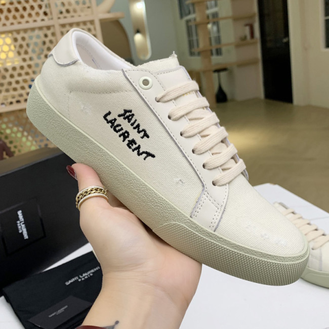 Yves Saint Laurent YSL Women Shoes Casual Luxury Brand COURT CLASSIC SL/06 EMBROIDERED SNEAKERS IN LEATHER with Original Box 61064908G109061 Whatapp