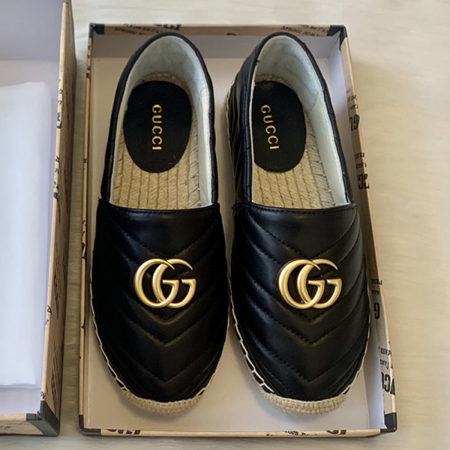 Gucci Womens Shoes Double G Espadrilles 551890 BKO00 1000 Luxury Brand Black Leather Platform Espadrille With Double G with Original Box Whatapp