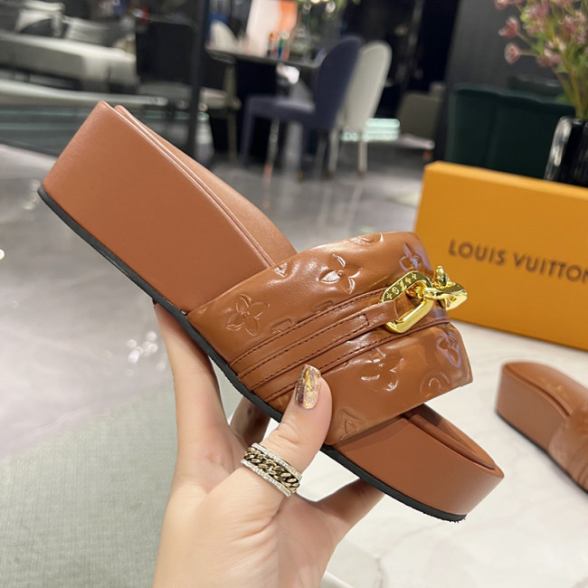 Louis Vuitton Womens Shoes Sandals Slippers Luxury Brand Louis Vuitton JUMBO FLATFORM MULE with Original Box 1A9QYY Whatapp