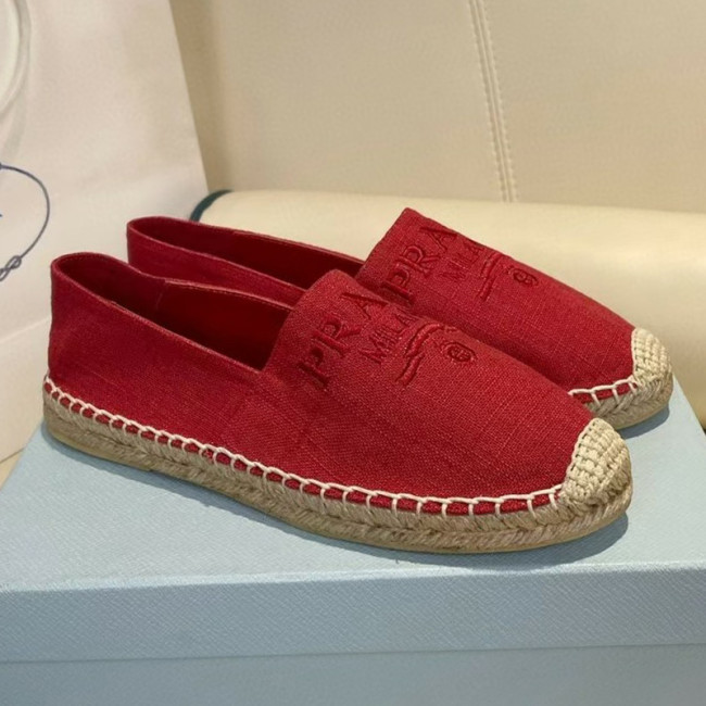 Prada Womens Shoes Casual Luxury Brand Breathable Hemp espadrilles with Original Box Whatapp