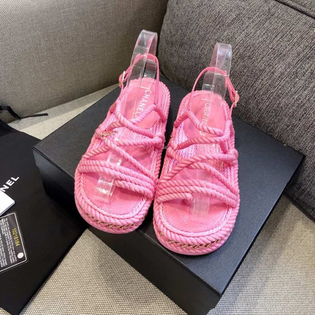 Chanel Womens Shoes Sandals Cord Pink G36925 X56018 NA108 Whatapp