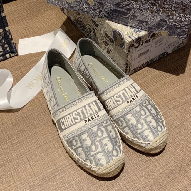 Dior Women Shoes Luxury Brand Design Dior Granville Espadrille Gray Dior Oblique Embroidered Cotton KCB585OBE_S33G Whatapp