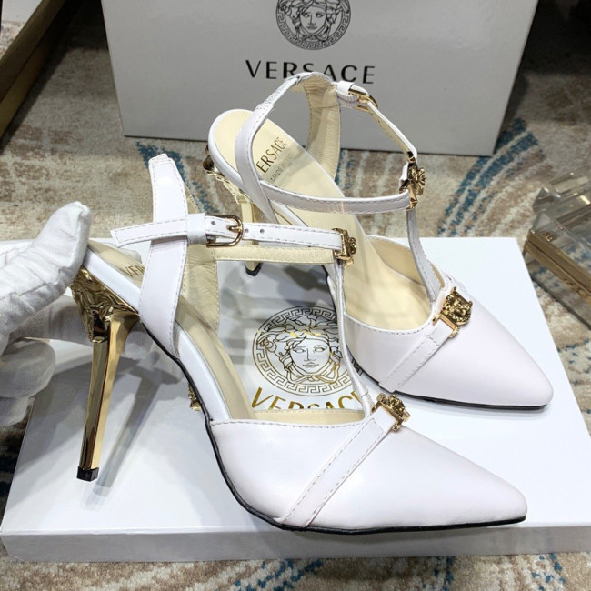 Versace Brand Womens Sandals Shoes Leather Big Size LA MEDUSA SLING-BACK PUMPS High Heel Design Luxury Brand Sandals for Women Whatapp