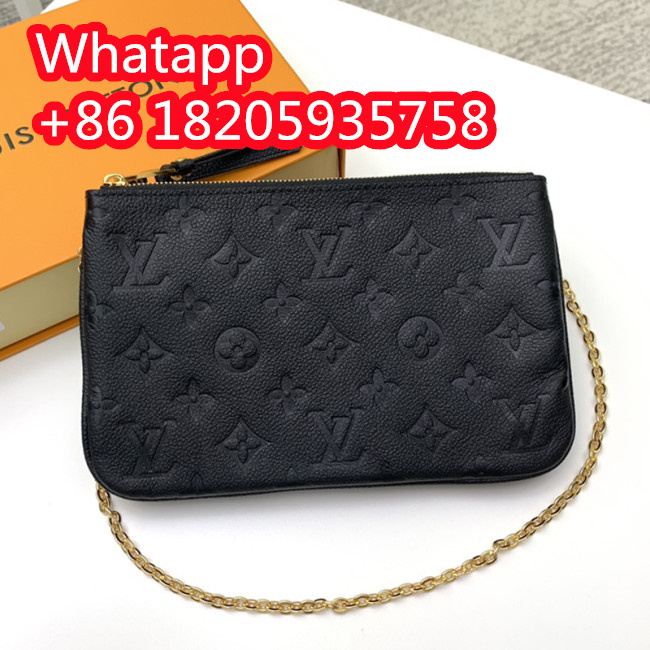 Louis Vuitton Womens Bags Clutch Wallets Luxury Brand Fashion Shoulder Bags DOUBLE ZIP POCHETTE with Original Box M68568 Black Monogram Empreinte embossed supple grained cowhide leather Whatapp