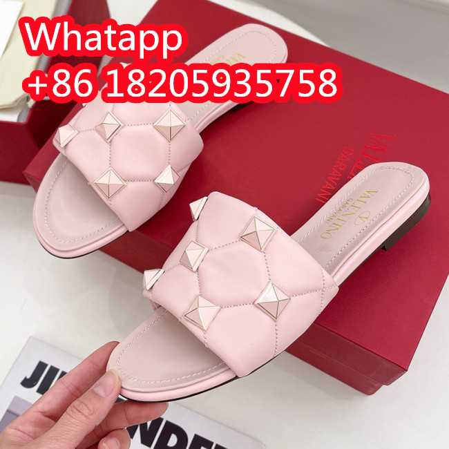 Valentino Women Shoes Mule Flip Flop Sandals ROMAN STUD SLIDE SANDAL IN QUILTED NAPPA with Original Box Luxury Brand Whatapp