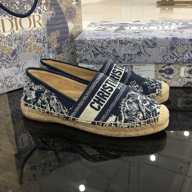 Dior Womens Shoes DIOR GRANVILLE ESPADRILLE Deep Blue Toile de Jouy Reverse Embroidered Cotton with Original Box KDB578TJE_S36W Whatapp