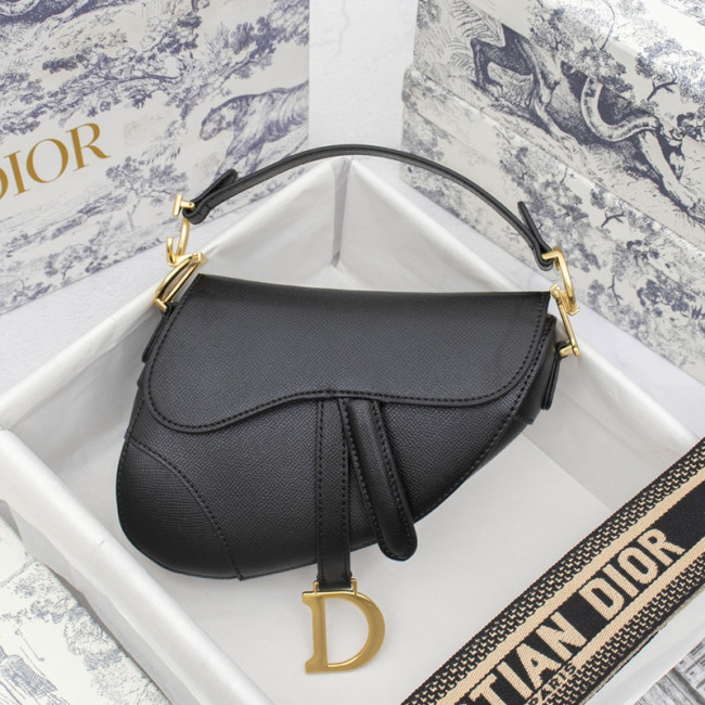 Dior Womens Bags Shoulder Bags MINI SADDLE BAG Black Grained Calfskin Whatapp