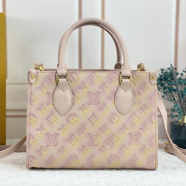 Louis Vuitton Womens Bags Handbags Luxury Brand LV ONTHEGO PM M46168 Handbags for Women Pink Sprayed and embossed grained cowhide leather Whatapp