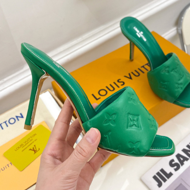 Louis Vuitton Womens Shoes Sandals Slippers Luxury Brand REVIVAL MULE 1A9PHP Vert Green Monogram-embossed lambskin with Original Box 9.5cm Heel Whatapp