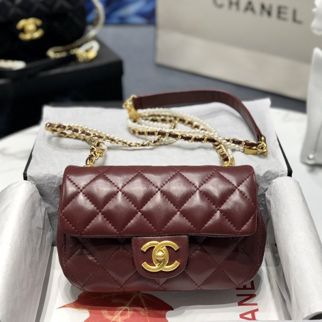 Chanel Womens Bags Flap Bag Calfskin, Crystal Pearls & Gold-Tone Metal Purple Whatapp