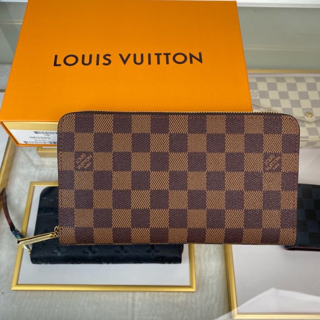 Louis Vuitton Mens Wallets Purse Luxury Brand Designer ZIPPY ORGANIZER Damier Graphite Canvas with Original Box N63502 Whatapp