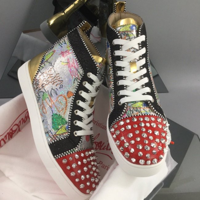 Christian Louboutin Mens Shoes Luxury Brand Red Bottom Design Louis Junior Spikes Flat with Original Box CL sneakers Whatapp