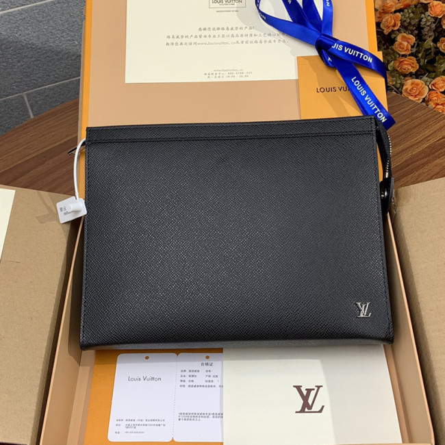 Louis Vuitton Mens Bags Clutch Luxury Brand Fashion Type POCHETTE VOYAGE MM M30450 with Original Box Black Taiga cowhide leather Whatapp