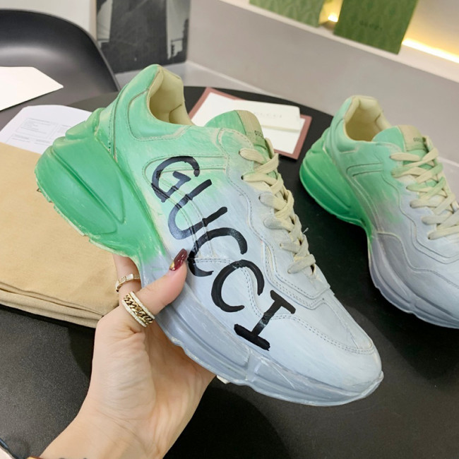 Gucci Women Shoes Women's Rhyton Gucci logo leather sneaker Luxury Brand with Original Box Whatapp