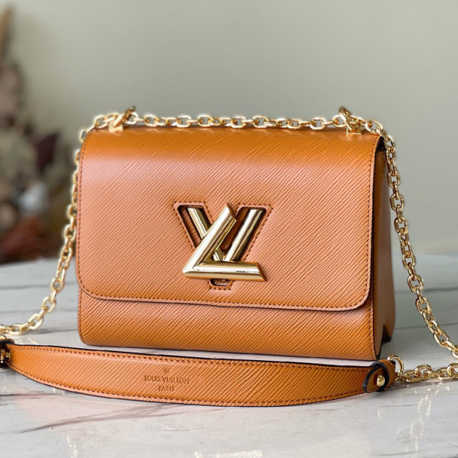 Louis Vuitton Womens Bags Shoulder Messenger Bags Luxury Brand TWIST MM Gold Miel Brown Epi grained cowhide leather M59686 with Original Box Whatapp