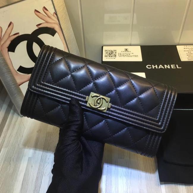 Chanel Womens Bag Wallets Clutch Luxury Brand Boy Chanel Long Flap Wallet Lambskin & Gold-Tone Metal Black A80286 Y07659 94305 Whatapp