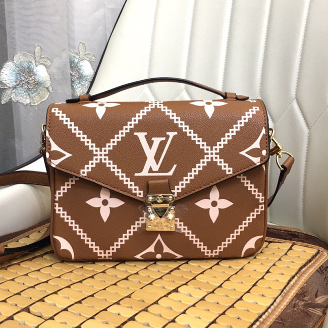 Louis Vuitton Womens Bags Crossbody Bag POCHETTE MÉTIS Arizona Brown / Crème Beige Embroidered embossed supple grained cowhide leather with Original Box M46018 Whatapp