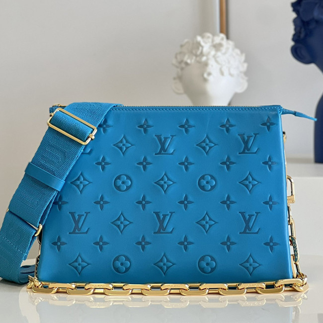 Louis Vuitton Womens Bags Messenger Shoulder Bags Luxury Brand COUSSIN PM M20769 with Original Box Turquoise Blue Monogram-embossed puffy lambskin Whatapp