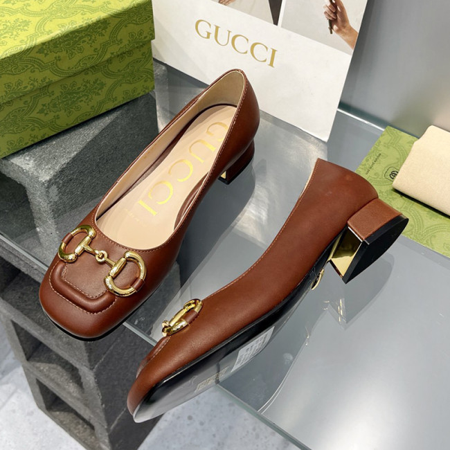 Gucci Womens Shoes Pumps Luxury Brand Women's Low-Heel Pump With Horsebit In Leather 2.5cm Heel with Original Box 694855 BNC00 5815 Whatapp