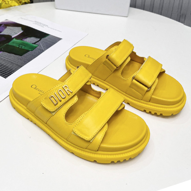 Dior Women Shoes Sandals Luxury Brand DIORACT SLIDE Yellow Lambskin with Original Box KCQ718LAB_S18Y Whatapp