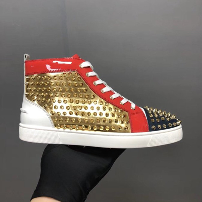 Christian Louboutin Mens Shoes Luxury Brand Red Bottom Design Louis Junior Spikes Flat with Original Box CL sneakers Whatapp