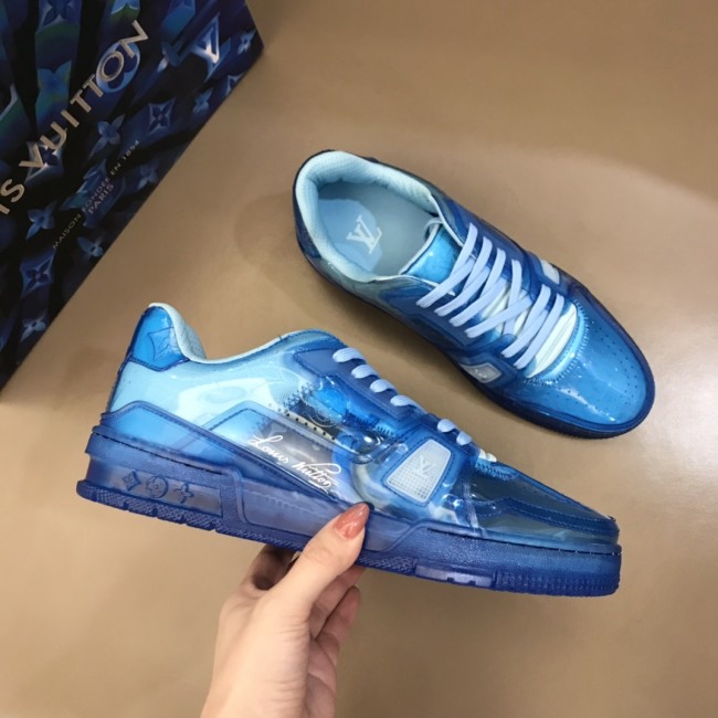 Louis Vuitton Men Shoes Sports Sneakers Luxury Brand LV TRAINER SNEAKER Blue Mix of materials with Original Box 1A8KKK Whatapp