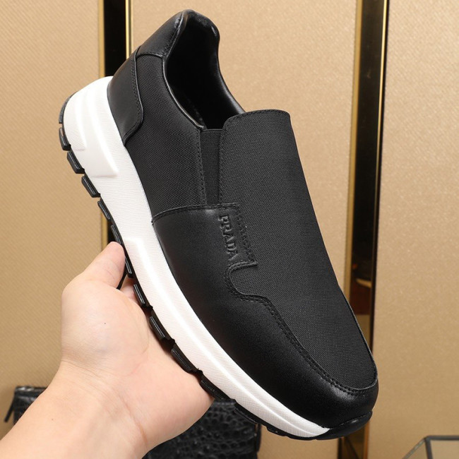 Prada Men Shoes Luxury Brand Sneakers Prax 01 Leather And Technical Fabric Slip-On Sneakers Whatapp