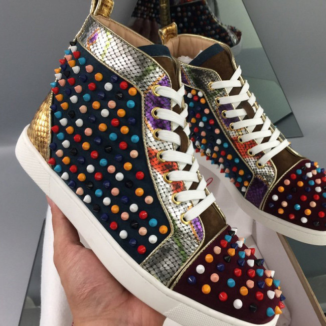 Christian Louboutin Mens Shoes Luxury Brand Red Bottom Design Louis Junior Spikes Flat with Original Box CL sneakers Whatapp