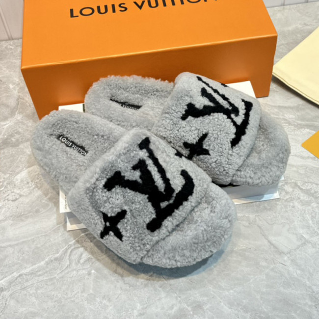 Louis Vuitton Womens Shoes Slide Slippers for Winter Wool Fabric Luxury Brand Designer PASEO FLAT COMFORT MULE with Original Box Whatapp