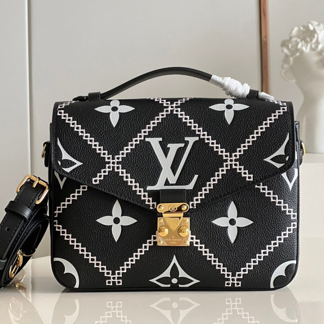 Louis Vuitton Womens Bags Crossbody Bag POCHETTE MÉTIS Black / Pink / Beige Embroidered embossed supple grained cowhide leather with Original Box M46028 Whatapp