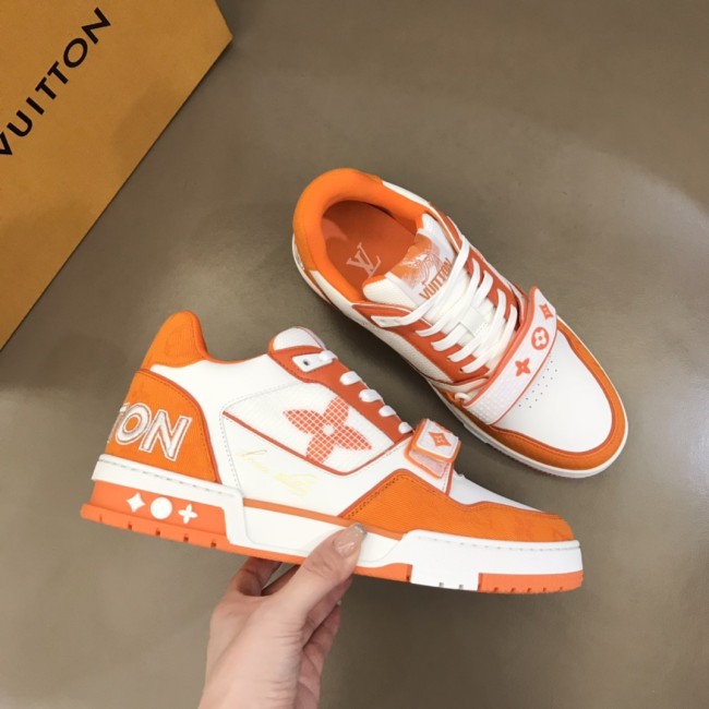 Louis Vuitton Men Shoes Fashion Sneakers Design Luxury Brand LV TRAINER SNEAKER Orange Monogram denim with Original Box 1A9ZBU Whatapp