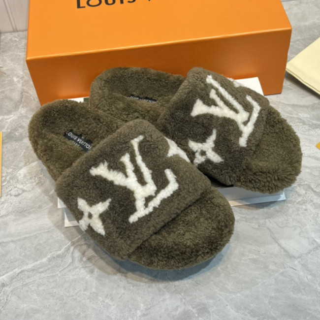 Louis Vuitton Womens Shoes Slide Slippers for Winter Wool Fabric Luxury Brand Designer PASEO FLAT COMFORT MULE with Original Box Whatapp