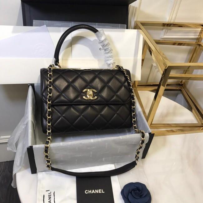 Chanel Womens Shoulder Bags Luxury Brand with Original Box Small Flap Bag With Top Handle Lambskin & Gold-Tone Metal Black Whatapp