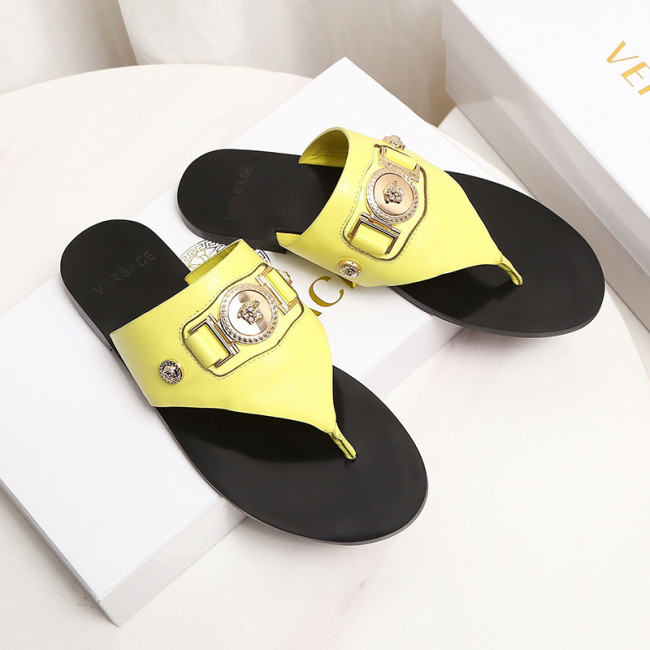 Versace Brand Mens Womens Sandals Shoes Slippers Leather Big Size LA MEDUSA LEATHER SLIPPERS Design Luxury Brand Sandals for Women Whatapp