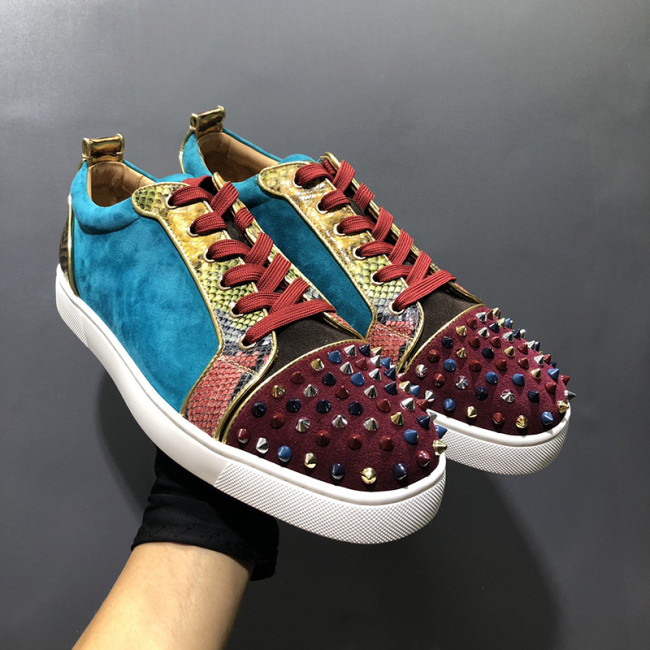 Christian Louboutin Mens Shoes Luxury Brand Red Bottom Design Louis Junior Spikes Flat with Original Box CL sneakers Whatapp