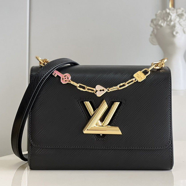 Louis Vuitton Womens Bags Shoulder Messenger Bags Luxury Brand TWIST MM M20834 with Original Box Black Epi grained leather Whatapp