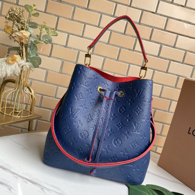 Louis Vuitton Womens Bag Crossbody Design NÉONOÉ MM Navy Blue and Red Monogram Empreinte Leather Luxury Brand with Original Box M45306 Whatapp