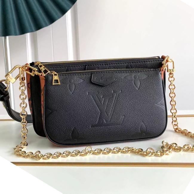 Louis Vuitton Womens Bags Clutch Wallets Luxury Brand Fashion Type Messenger Bags MULTI POCHETTE ACCESSOIRES M80399 Black Embossed supple grained cowhide leather Whatapp