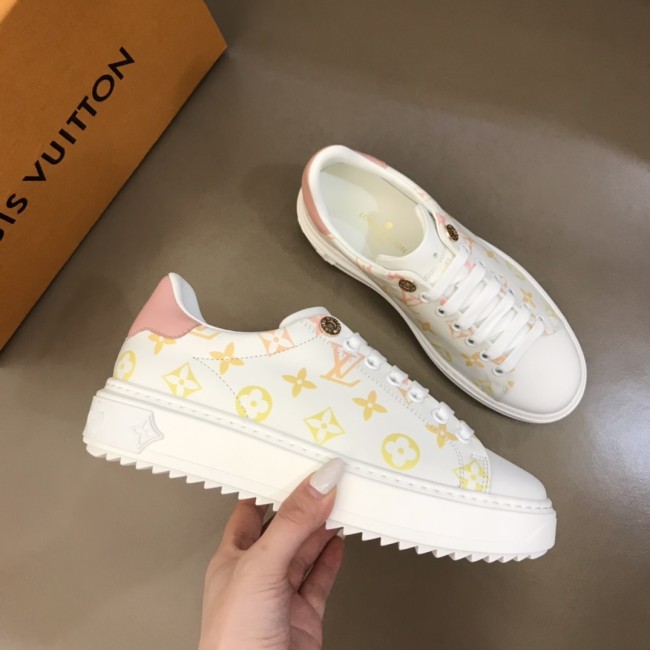 Louis Vuitton Women Shoes Sneakers Lace-Up Luxury Brand Fashion TIME OUT SNEAKER Pink Debossed calf leather with Original Box 1A8SZT Whatapp