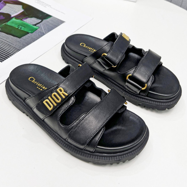 Dior Women Shoes Sandals Luxury Brand DIORACT SLIDE Black Lambskin with Original Box KCQ718LAB_S900 Whatapp